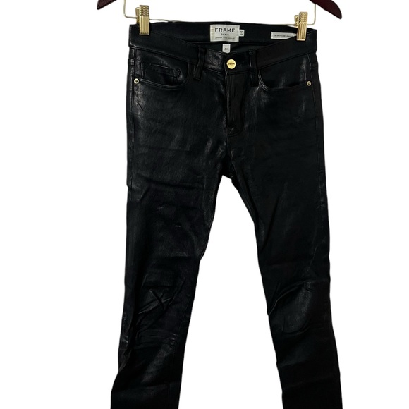 FRAME Lamb Leather Le Skinny De Jeanne Midrise Black Pants - Picture 7 of 11